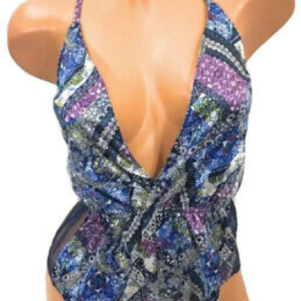 M Victoria's Secret Blue Patchwork Teddy Romper NWOT